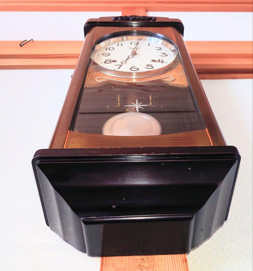 〈完動・美品〉明治時計　チンチャン打　宮型ゼンマイ振り子掛け時計　ボンボン時計