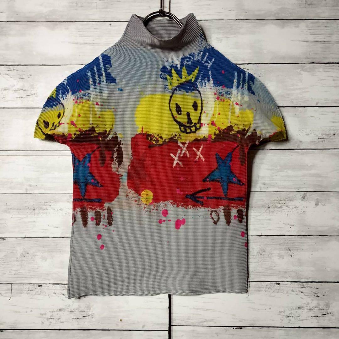 ミーバイイッセイミヤケ 半袖カットソー ハイネック ペイント 総柄