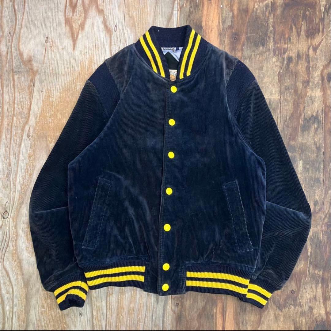 80s コーデュロイ スタジャン バーシティジャケット ネイビー VINTAGE