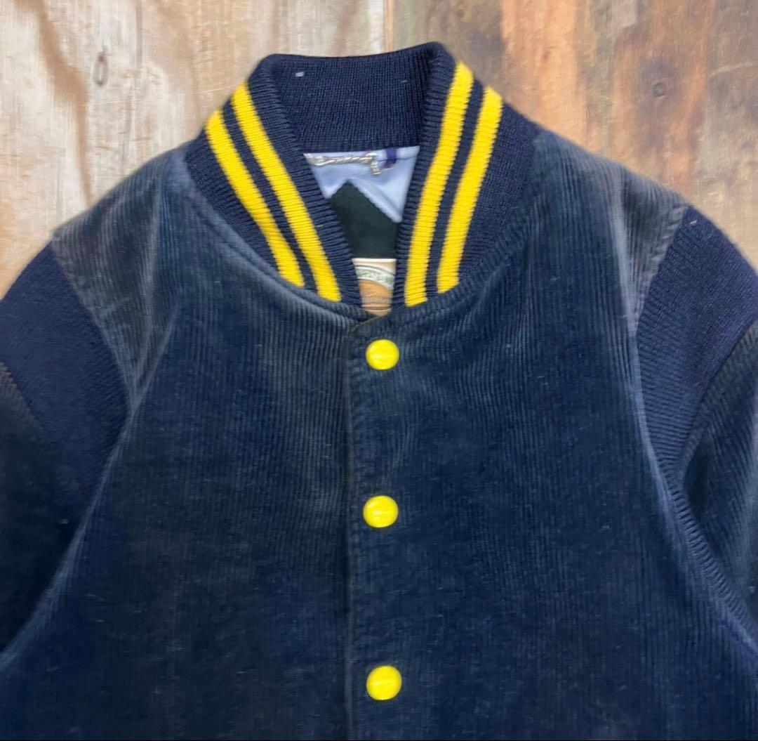 80s コーデュロイ スタジャン バーシティジャケット ネイビー VINTAGE