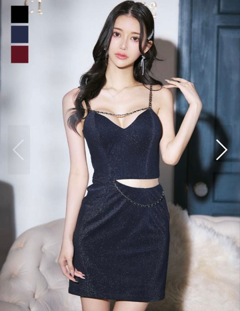 【美品】 jewels ウエストカットキャミソールドレス ネイビー