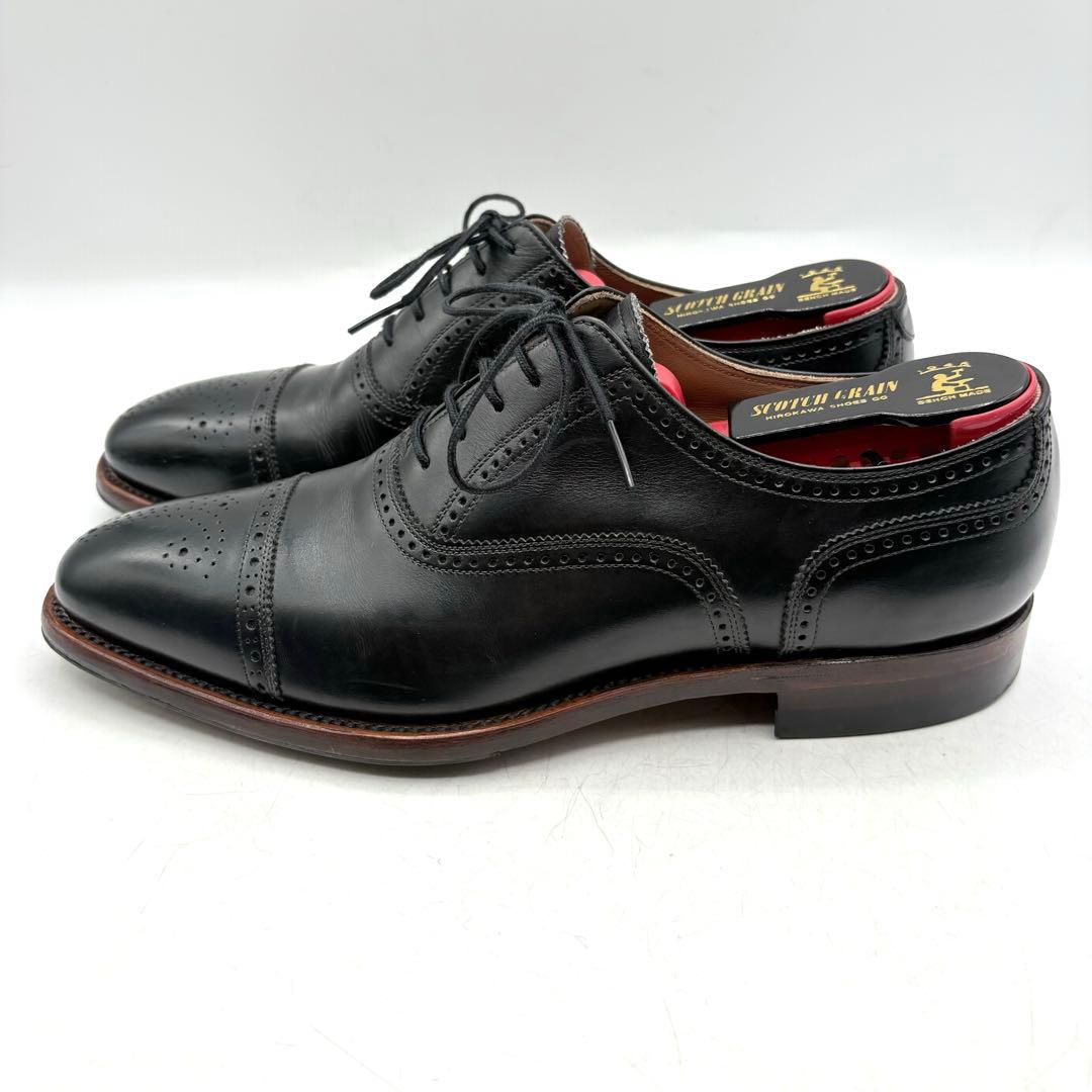 極美品✨ スコッチグレイン ストレートチップ メダリオン 【24.5】 黒 本革