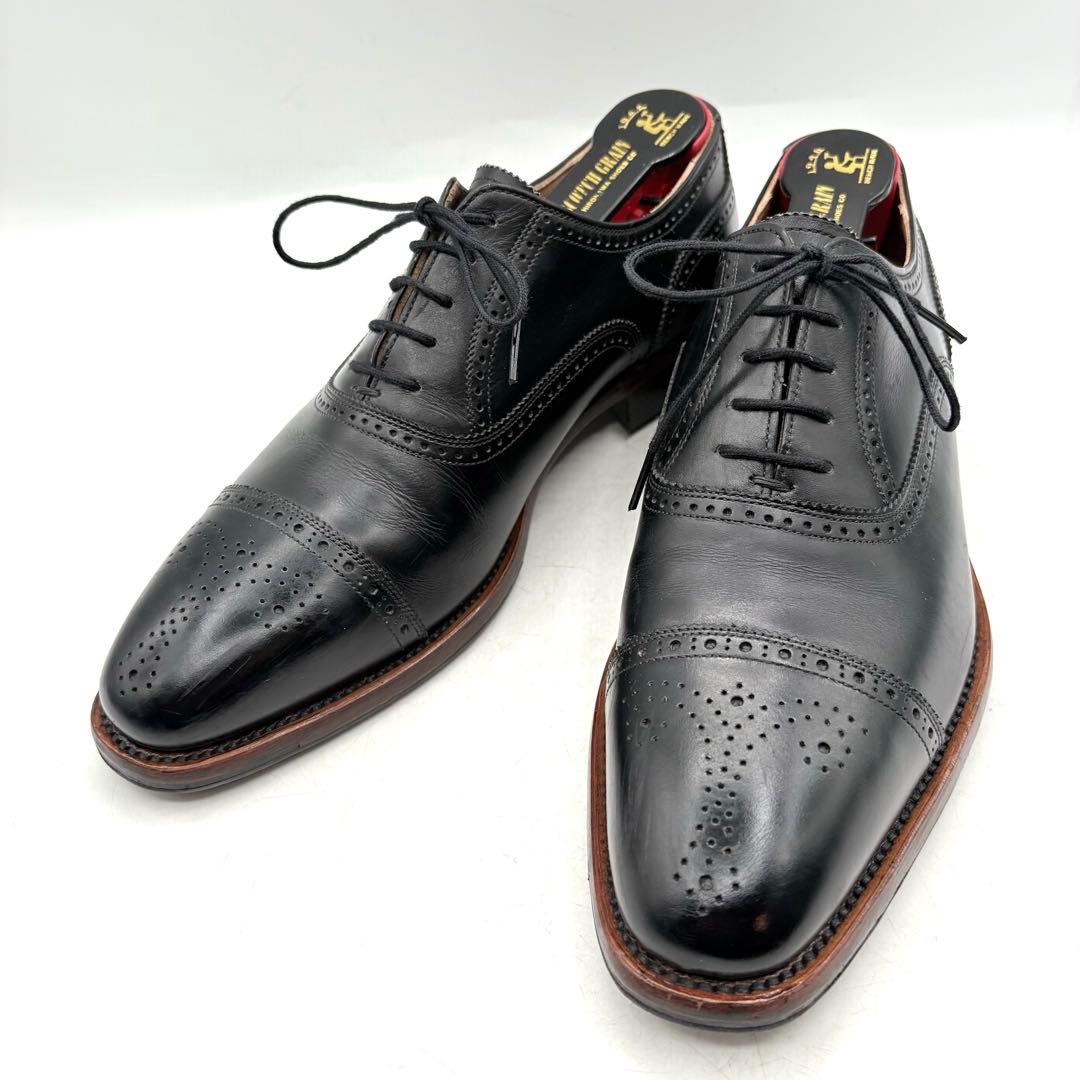 極美品✨ スコッチグレイン ストレートチップ メダリオン 【24.5】 黒 本革