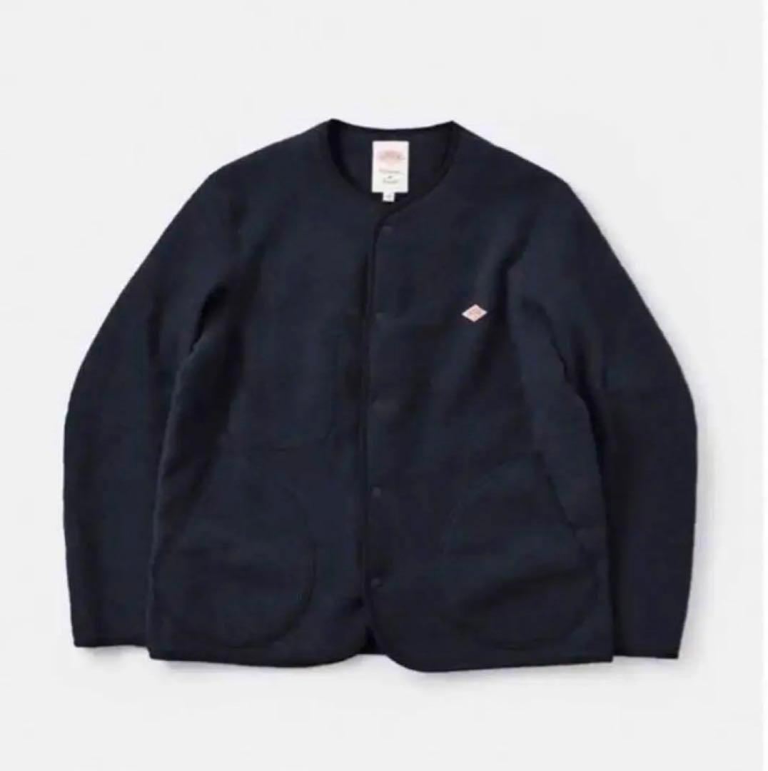 DANTONダントン　フリース ノーカラーカーディガン　ネイビー36