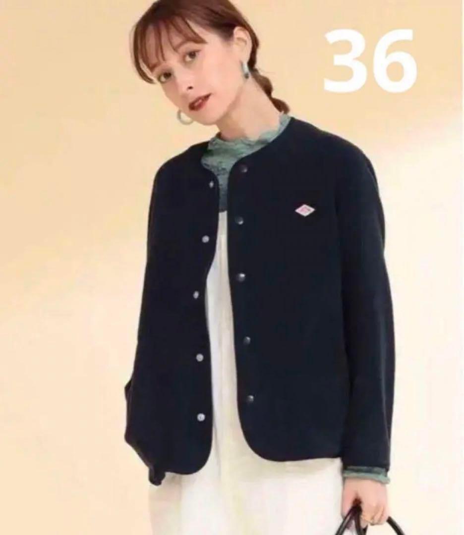 DANTONダントン　フリース ノーカラーカーディガン　ネイビー36