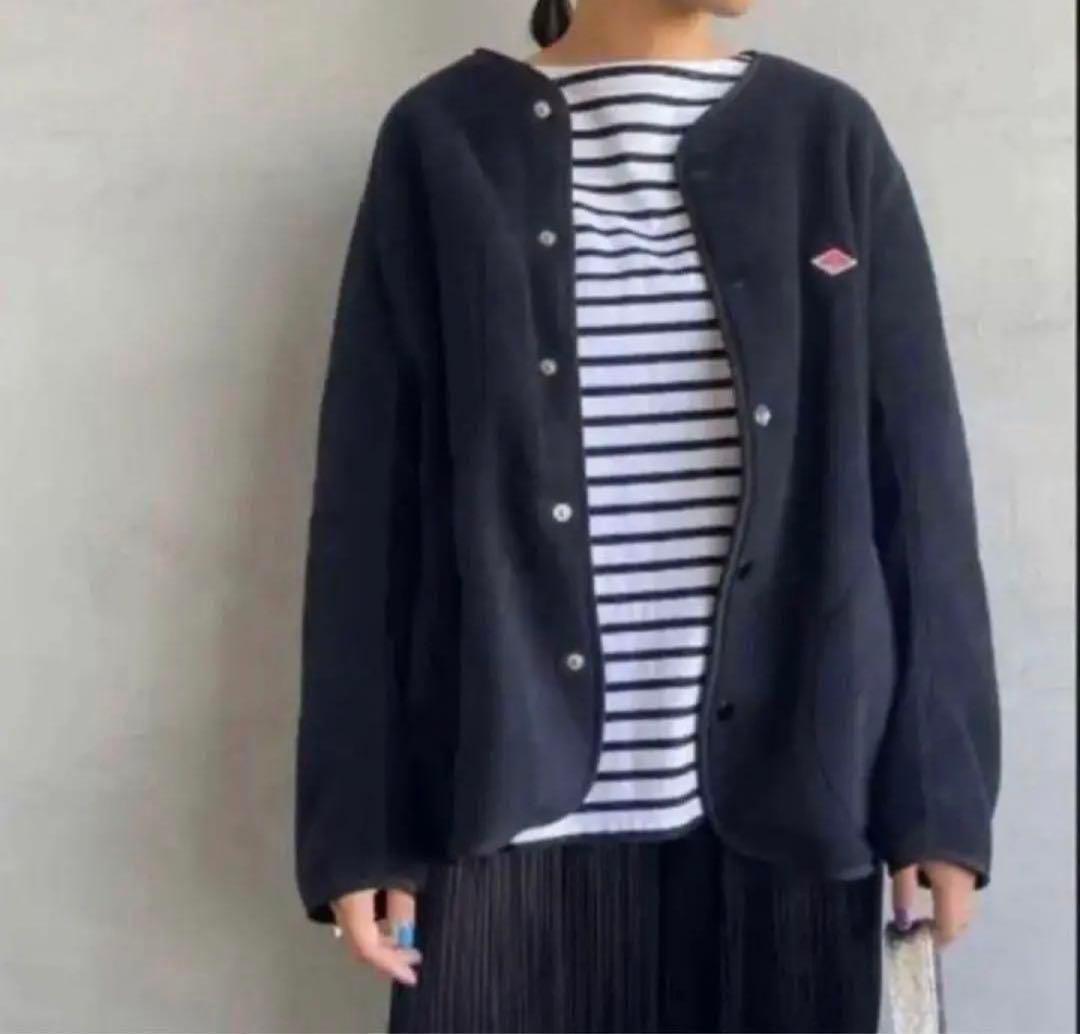 DANTONダントン　フリース ノーカラーカーディガン　ネイビー36