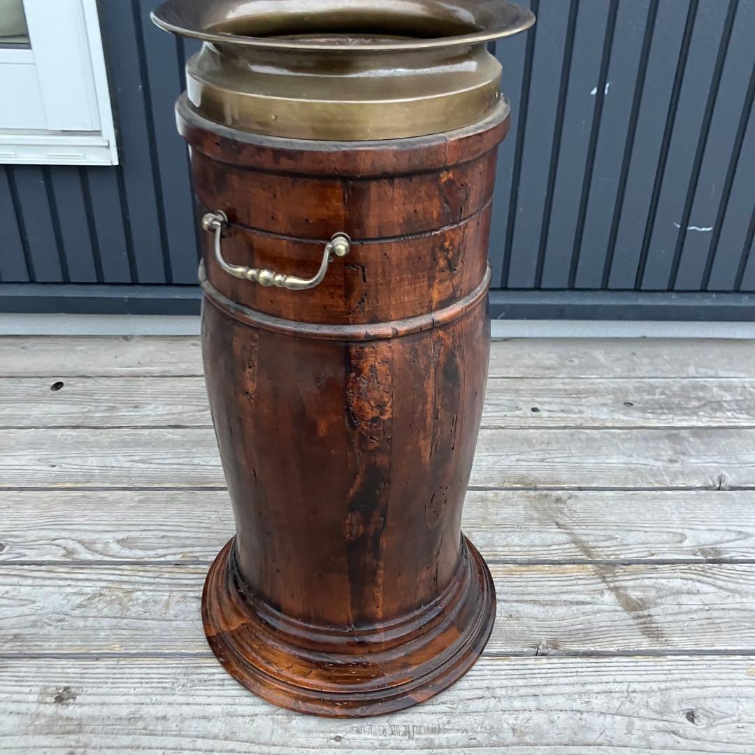 オランダアンティーク 北欧レトロ 木製円筒形傘立て 無垢材 ビンテージ