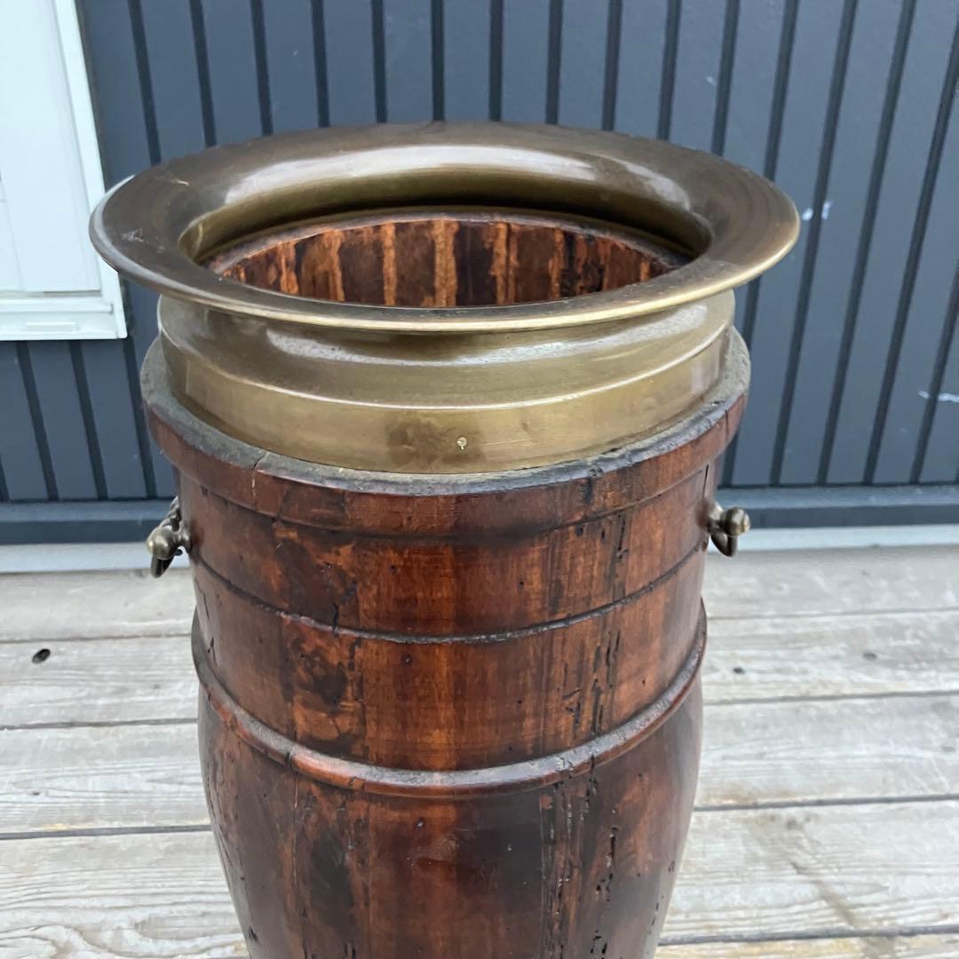 オランダアンティーク 北欧レトロ 木製円筒形傘立て 無垢材 ビンテージ