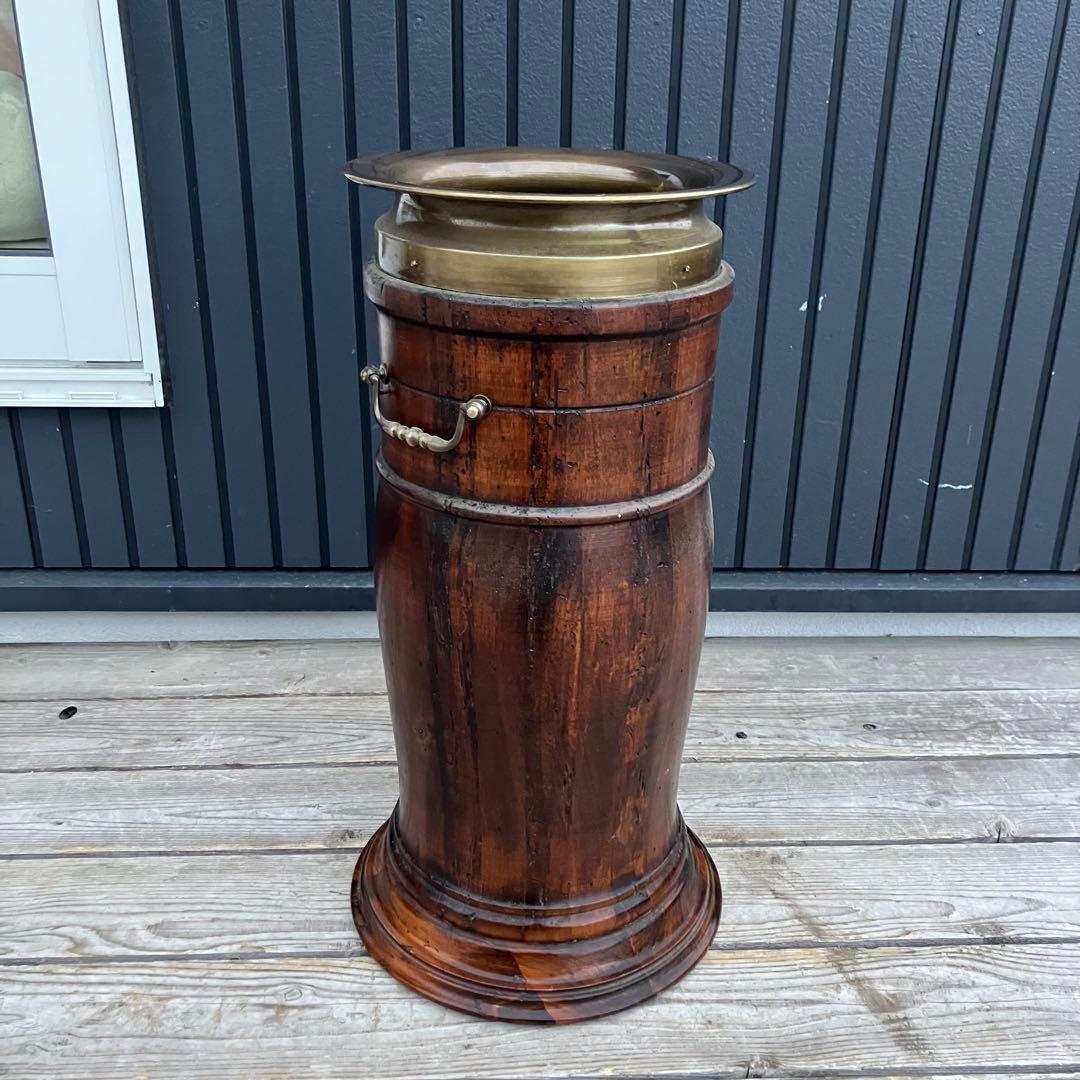 オランダアンティーク 北欧レトロ 木製円筒形傘立て 無垢材 ビンテージ