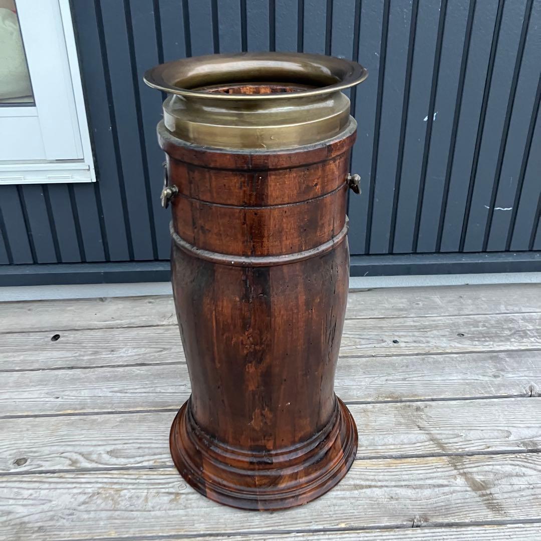 オランダアンティーク 北欧レトロ 木製円筒形傘立て 無垢材 ビンテージ