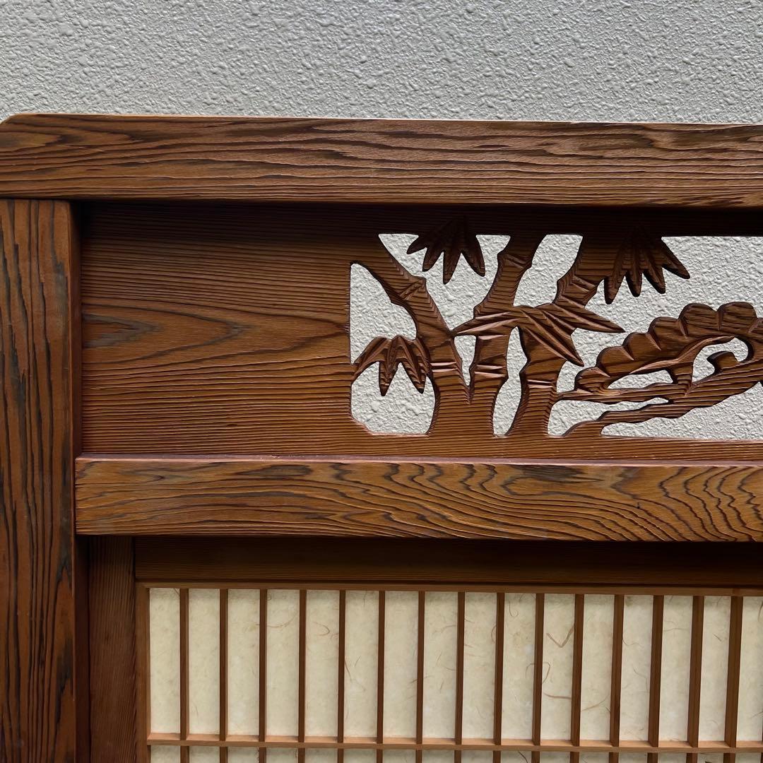 衝立　昭和レトロ　引き戸　障子　彫刻　木　 送料込　木製　欄間　パーテーション