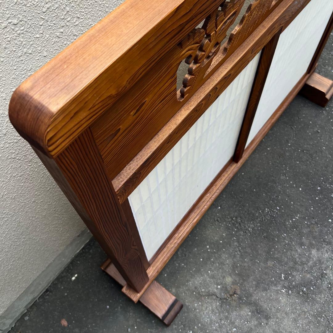 衝立　昭和レトロ　引き戸　障子　彫刻　木　 送料込　木製　欄間　パーテーション