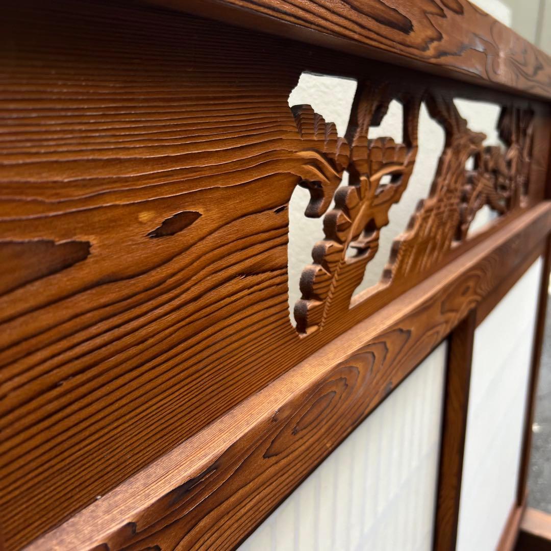 衝立　昭和レトロ　引き戸　障子　彫刻　木　 送料込　木製　欄間　パーテーション