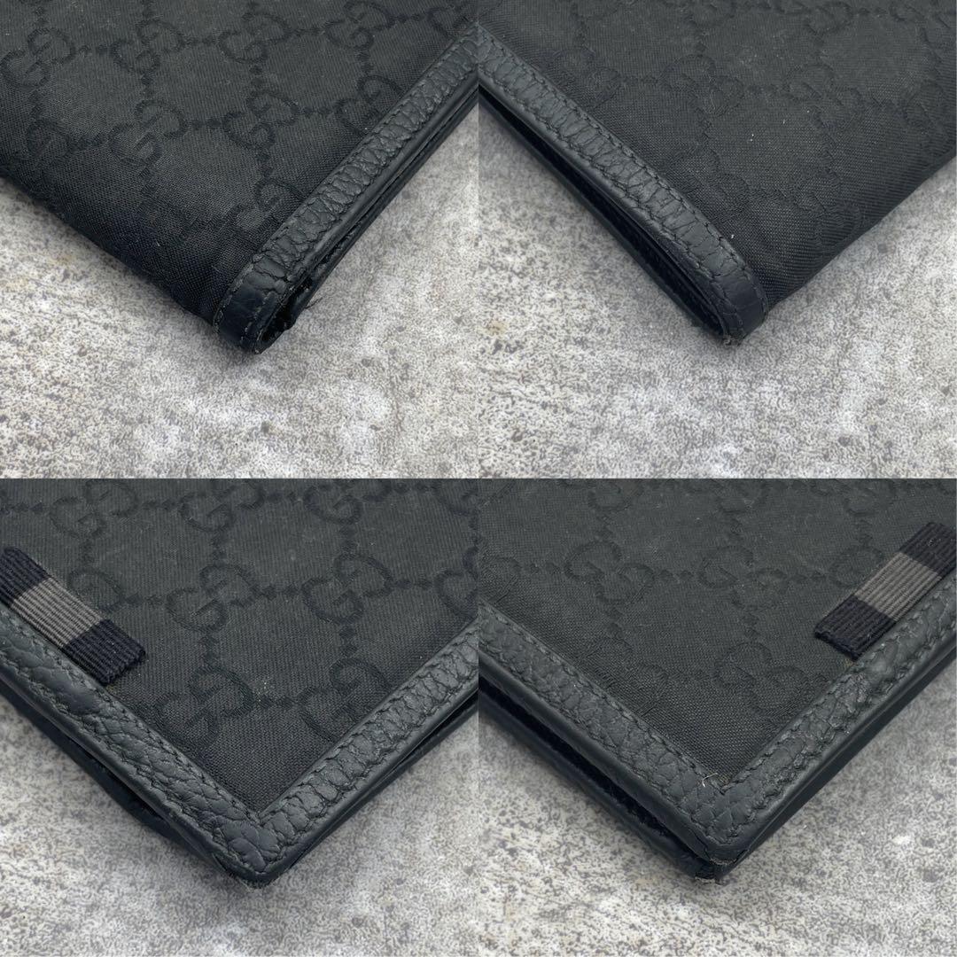 【美品】GUCCI グッチ 折り財布 黒 ブラック キャンバス GG総柄