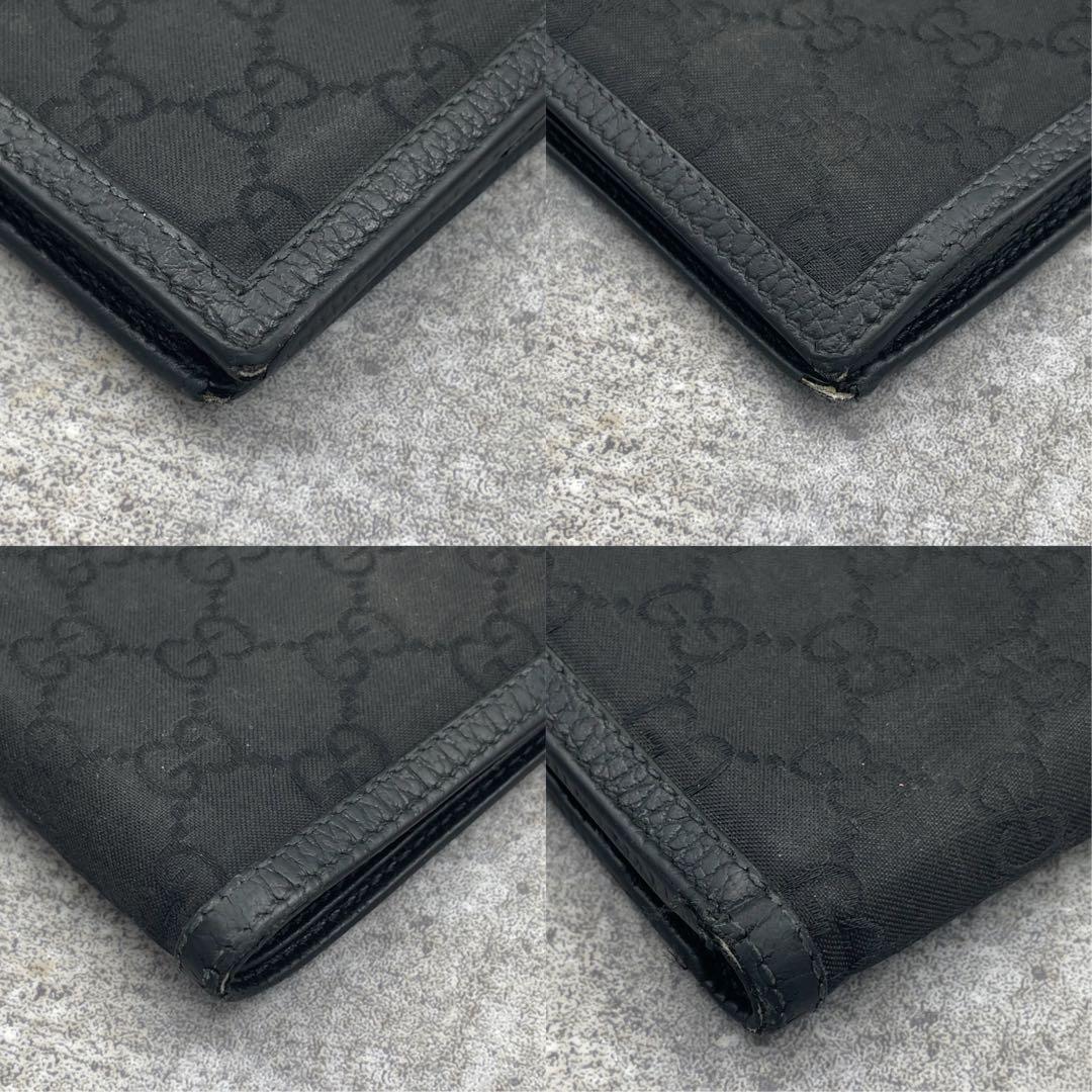 【美品】GUCCI グッチ 折り財布 黒 ブラック キャンバス GG総柄