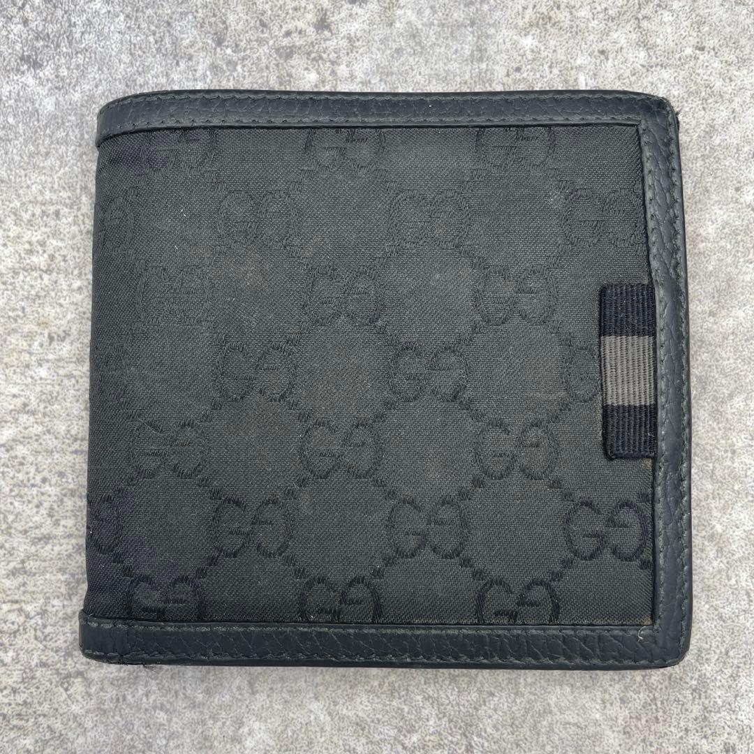 【美品】GUCCI グッチ 折り財布 黒 ブラック キャンバス GG総柄