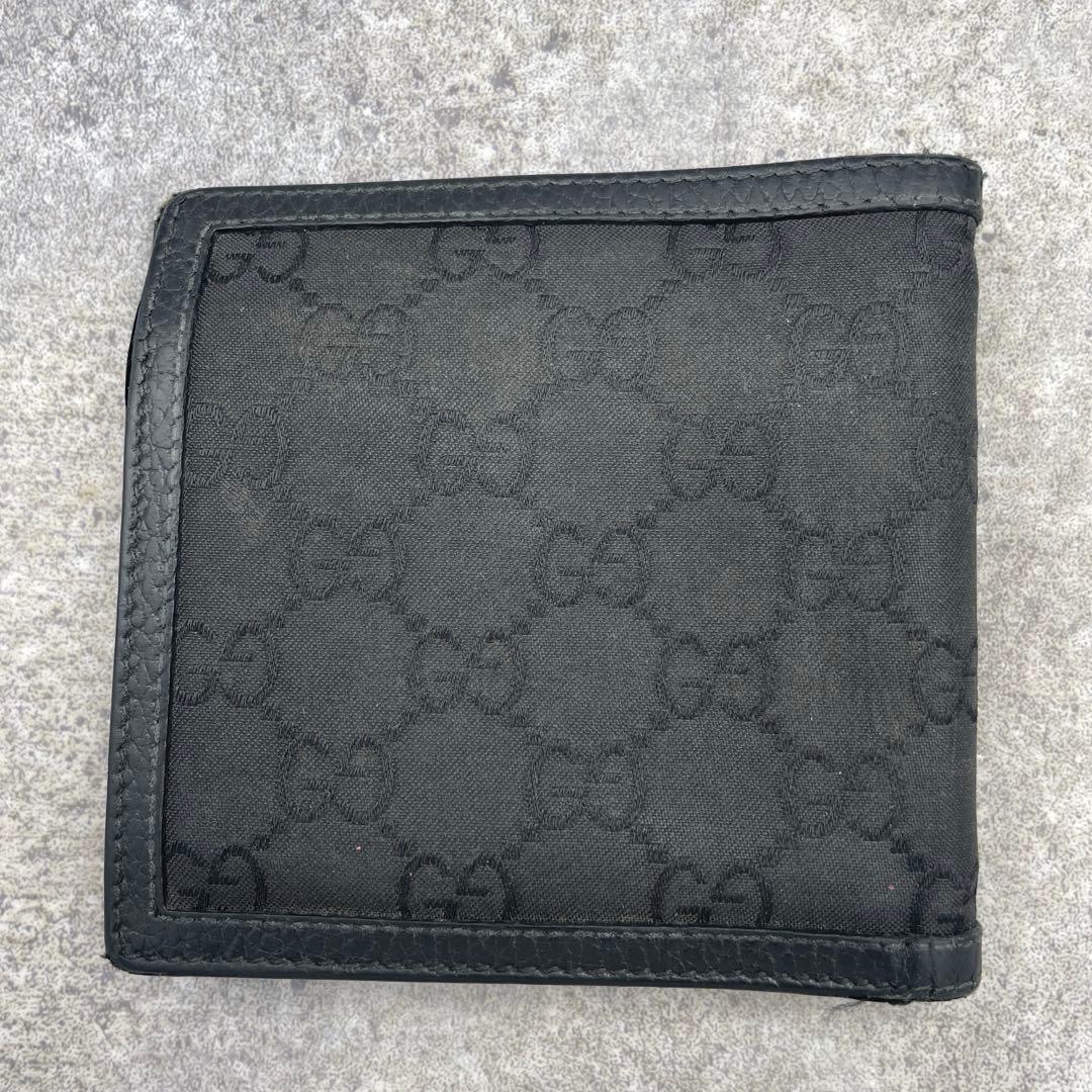 【美品】GUCCI グッチ 折り財布 黒 ブラック キャンバス GG総柄