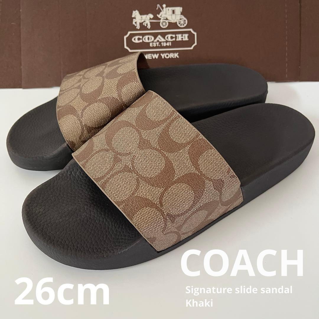 コーチ☆新品☆メンズ シグネチャー スライド サンダル/ カーキ 26cm