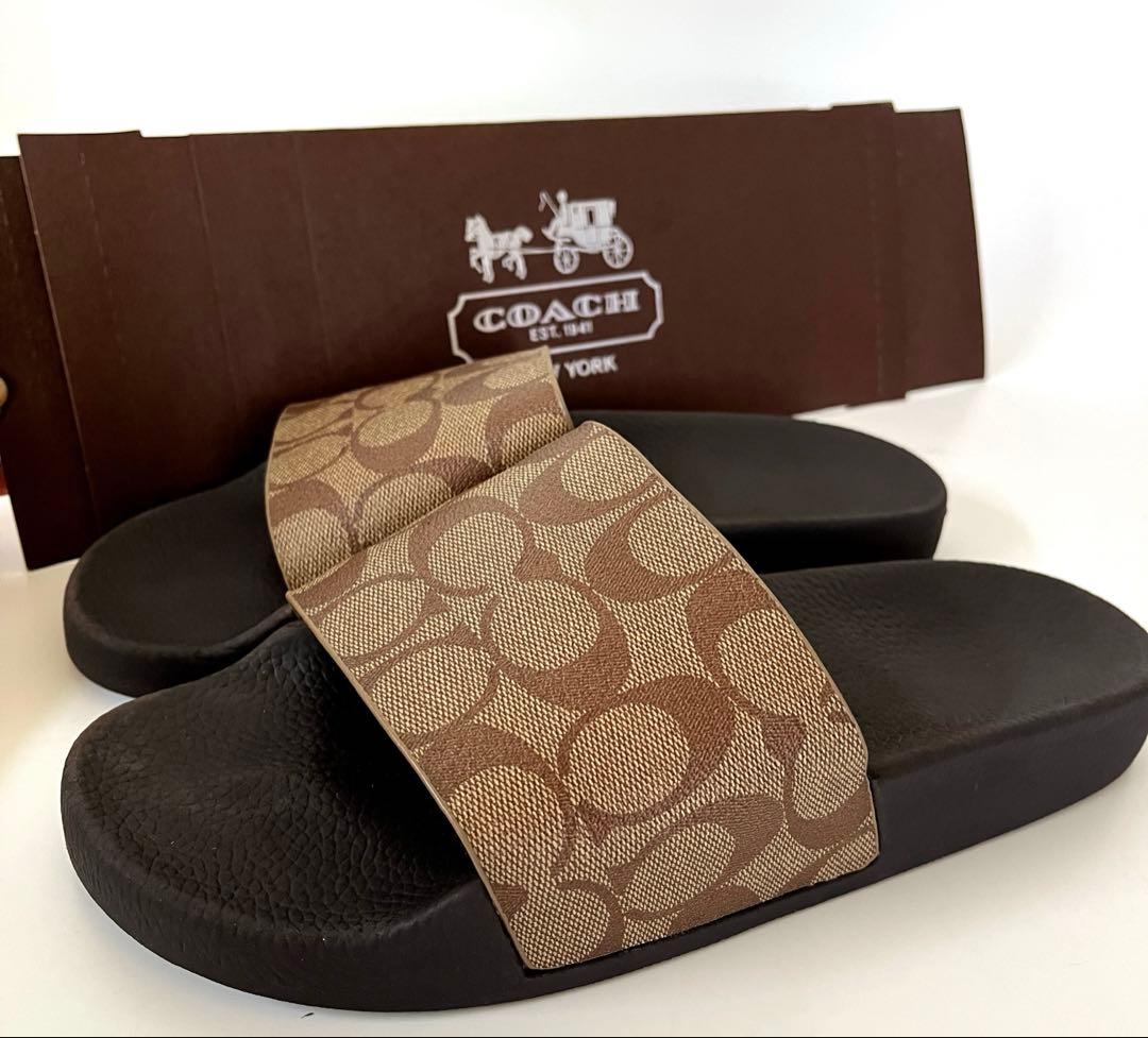 コーチ☆新品☆メンズ シグネチャー スライド サンダル/ カーキ 26cm