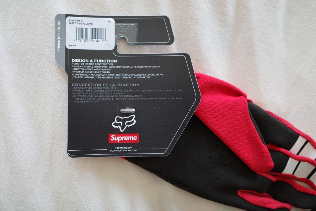 未使用品　18SS Supreme Fox Racing Gloves 赤　M