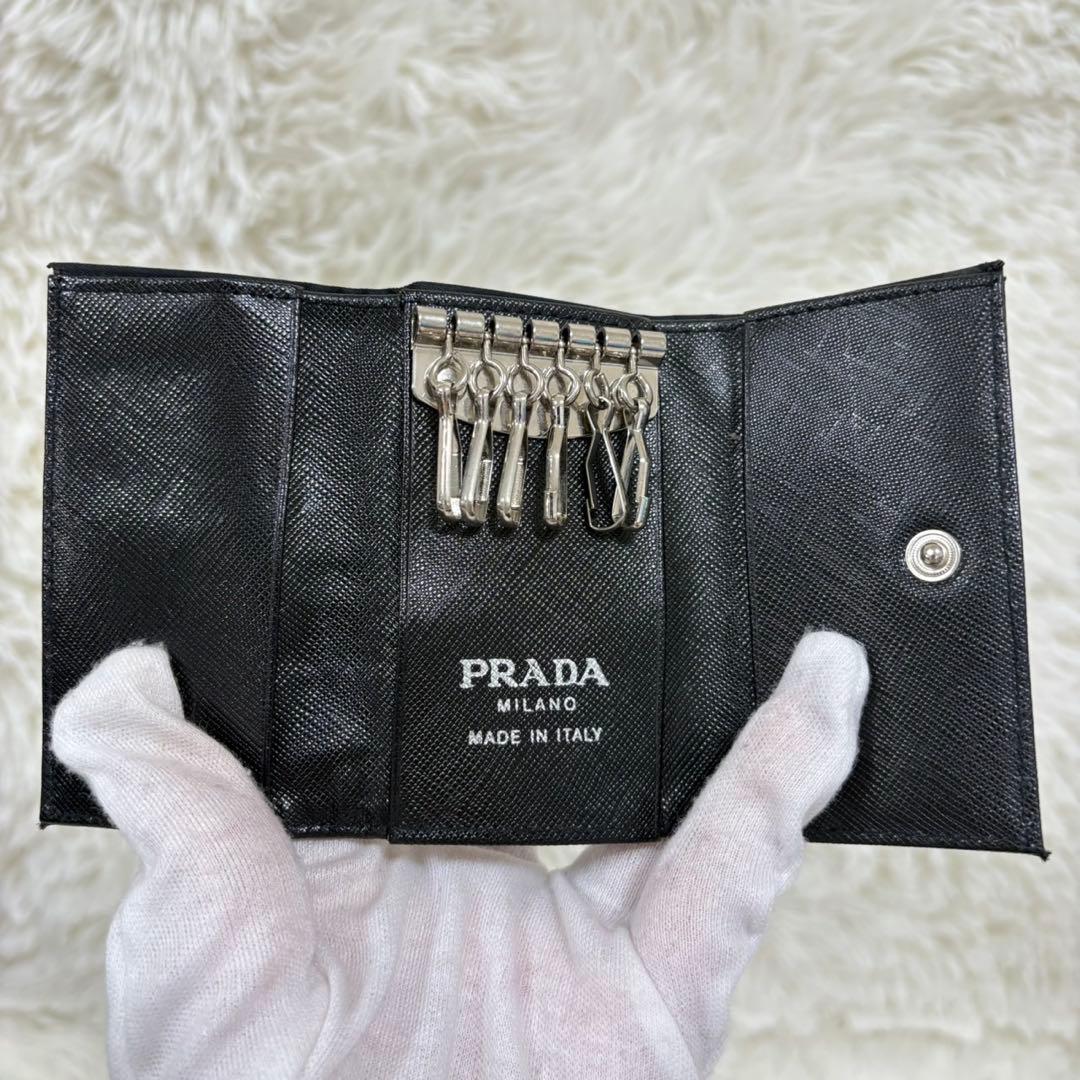 PRADA プラダ 三角プレート 6連 キーケース ナイロン ブラック 札入れ