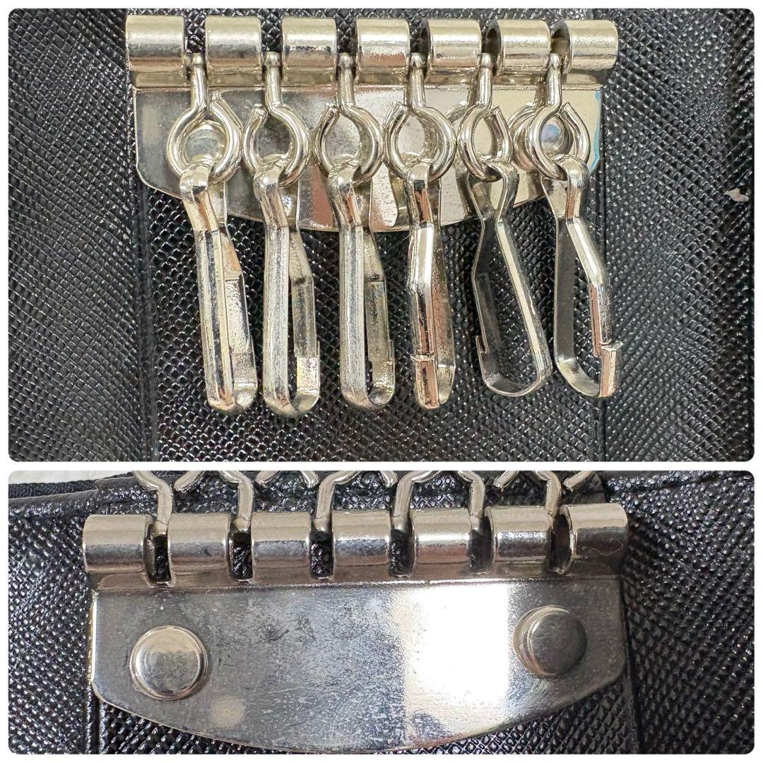 PRADA プラダ 三角プレート 6連 キーケース ナイロン ブラック 札入れ