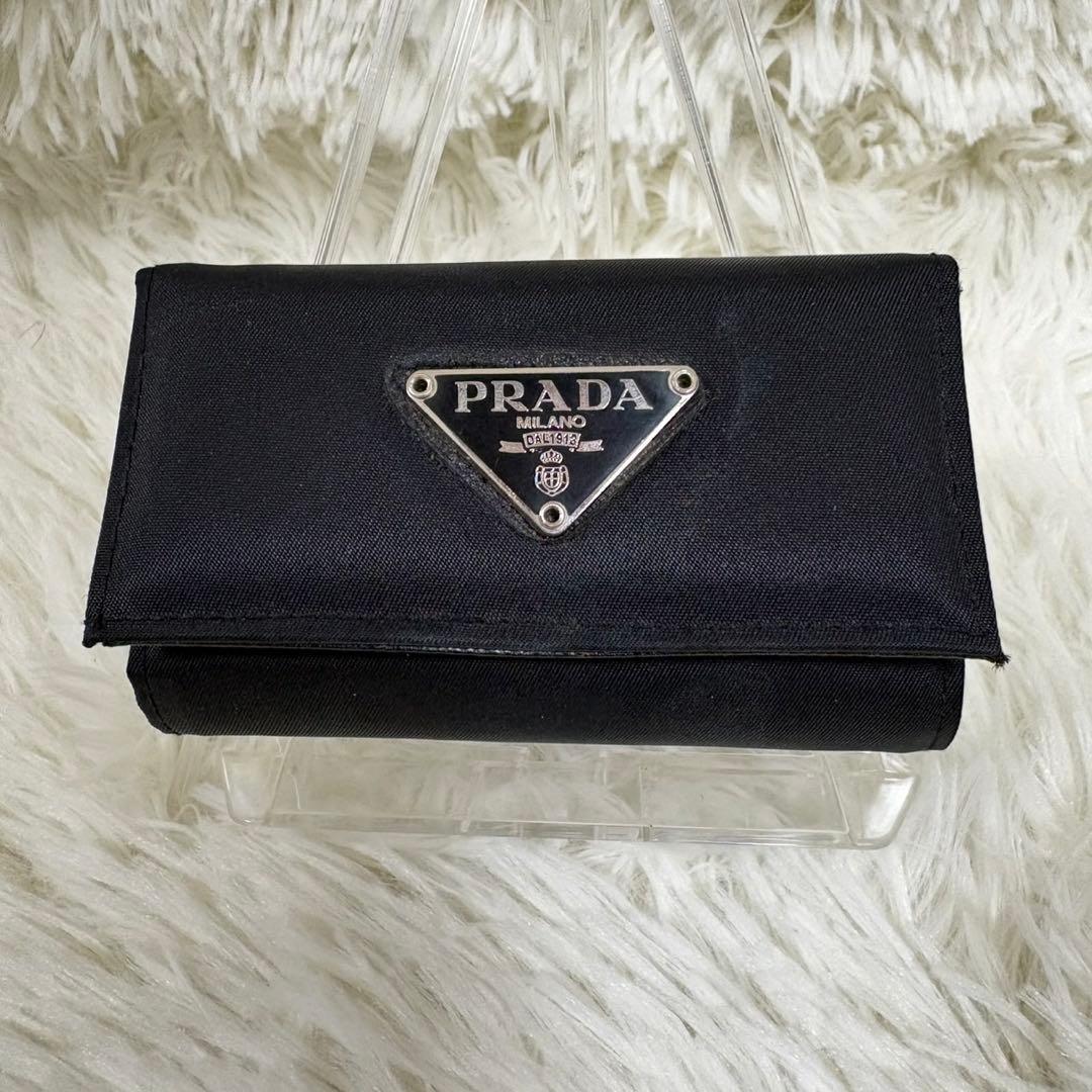 PRADA プラダ 三角プレート 6連 キーケース ナイロン ブラック 札入れ