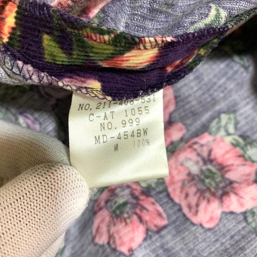 ローラアシュレイ 長袖ロングワンピース ベロア 花柄 パフスリーブ Aライン 紫