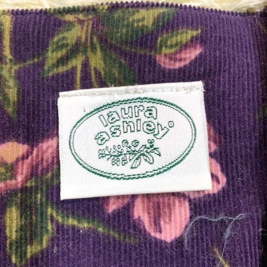 ローラアシュレイ 長袖ロングワンピース ベロア 花柄 パフスリーブ Aライン 紫