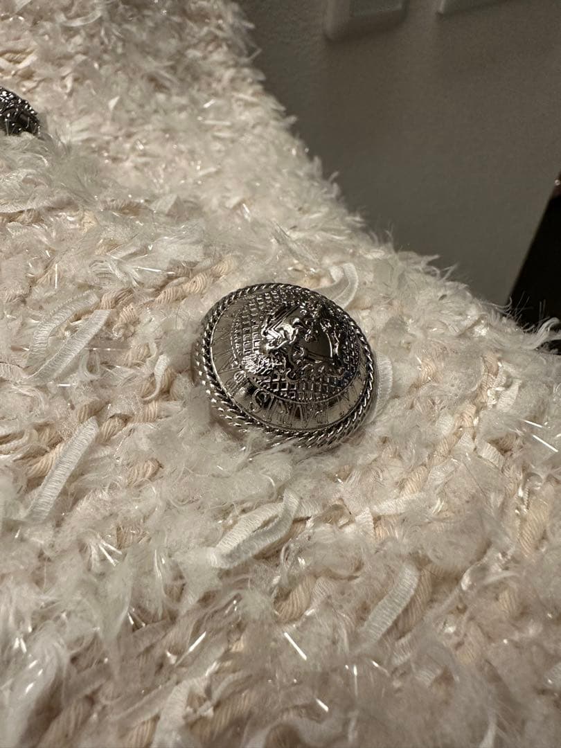 BALMAIN ホワイト ノーカラージャケット ワンピース