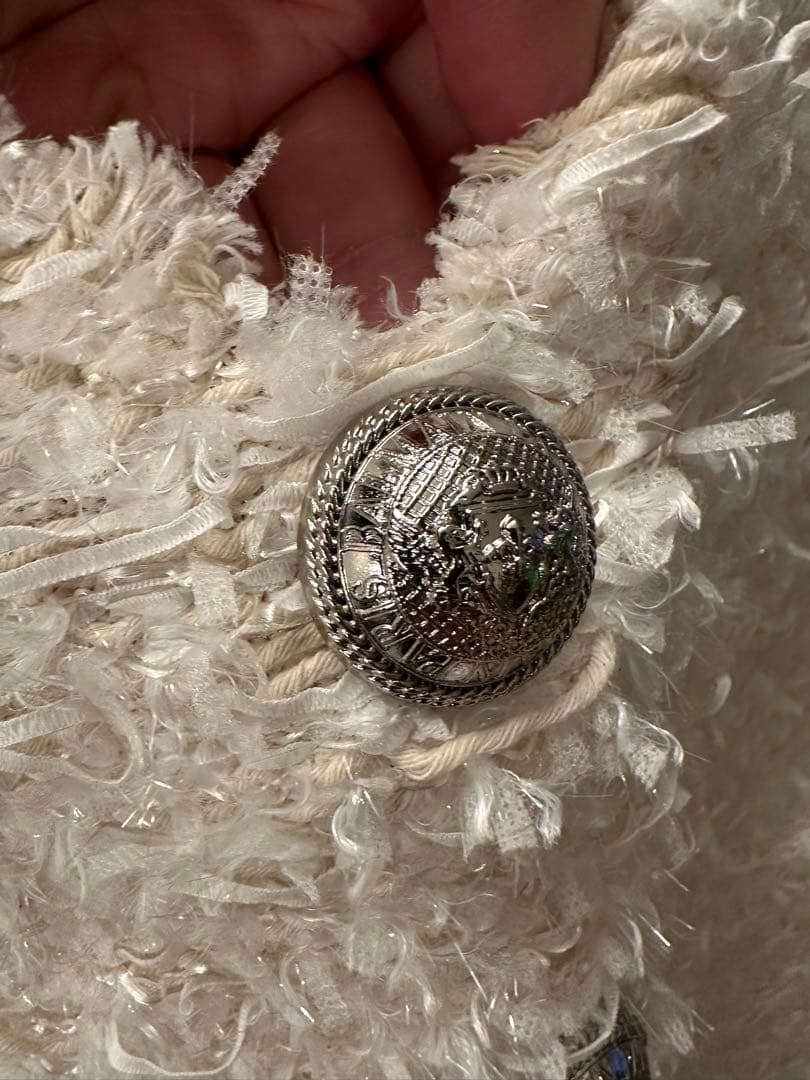 BALMAIN ホワイト ノーカラージャケット ワンピース