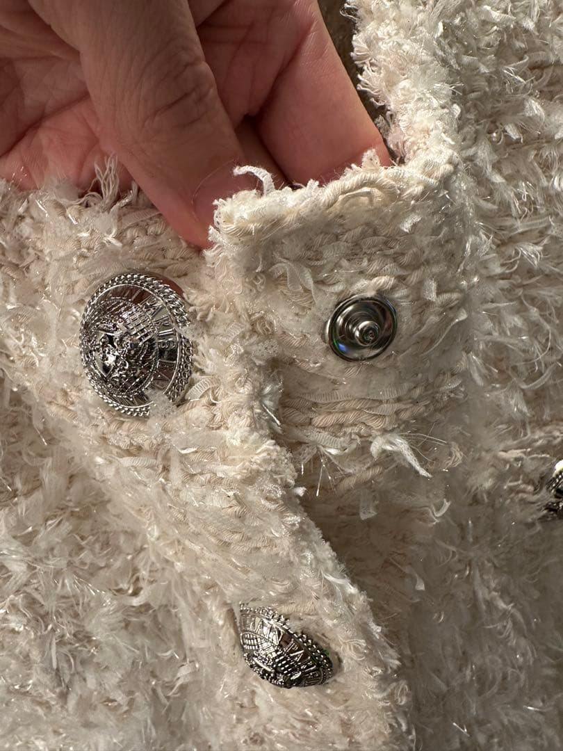 BALMAIN ホワイト ノーカラージャケット ワンピース