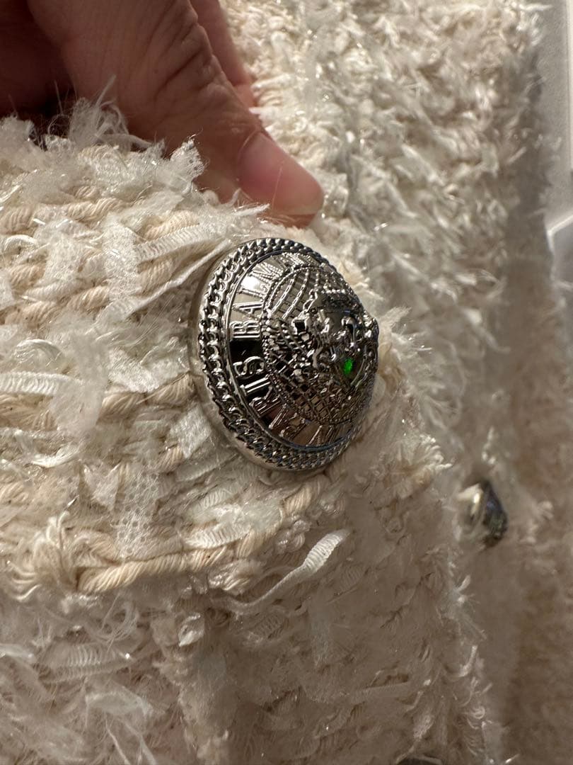 BALMAIN ホワイト ノーカラージャケット ワンピース