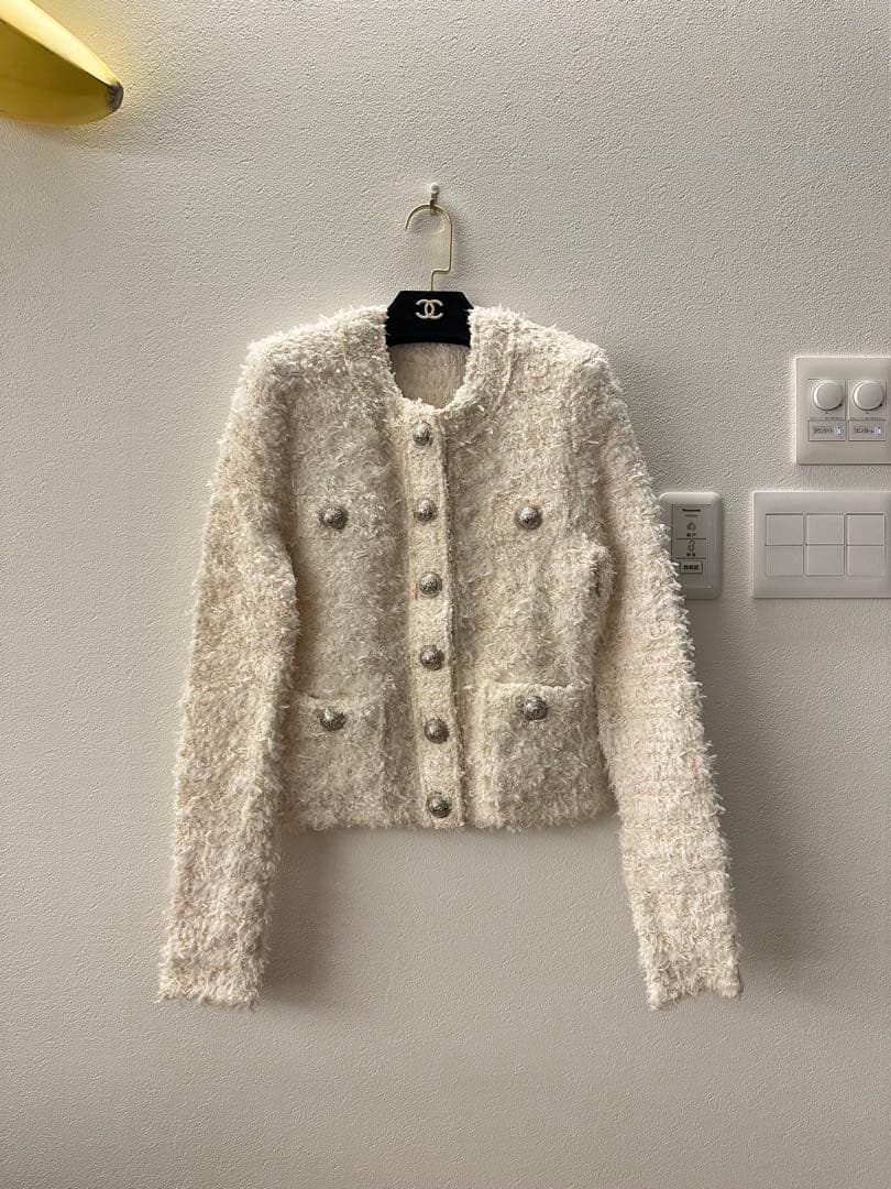 BALMAIN ホワイト ノーカラージャケット ワンピース