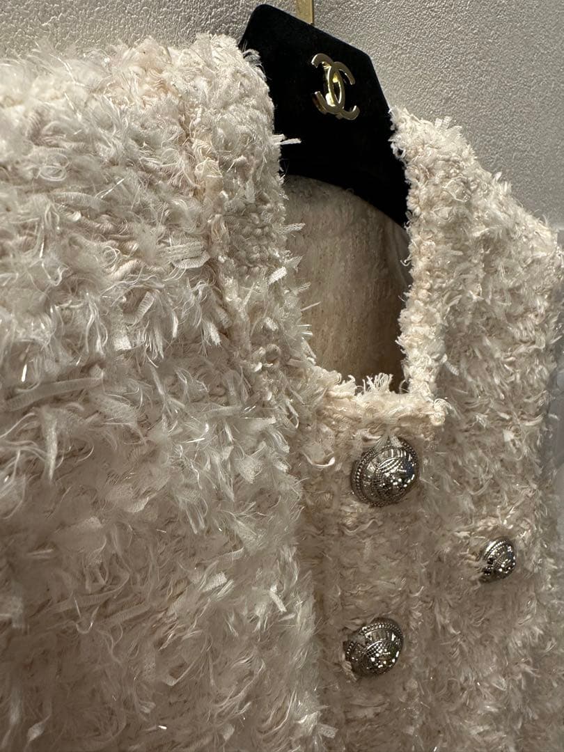 BALMAIN ホワイト ノーカラージャケット ワンピース