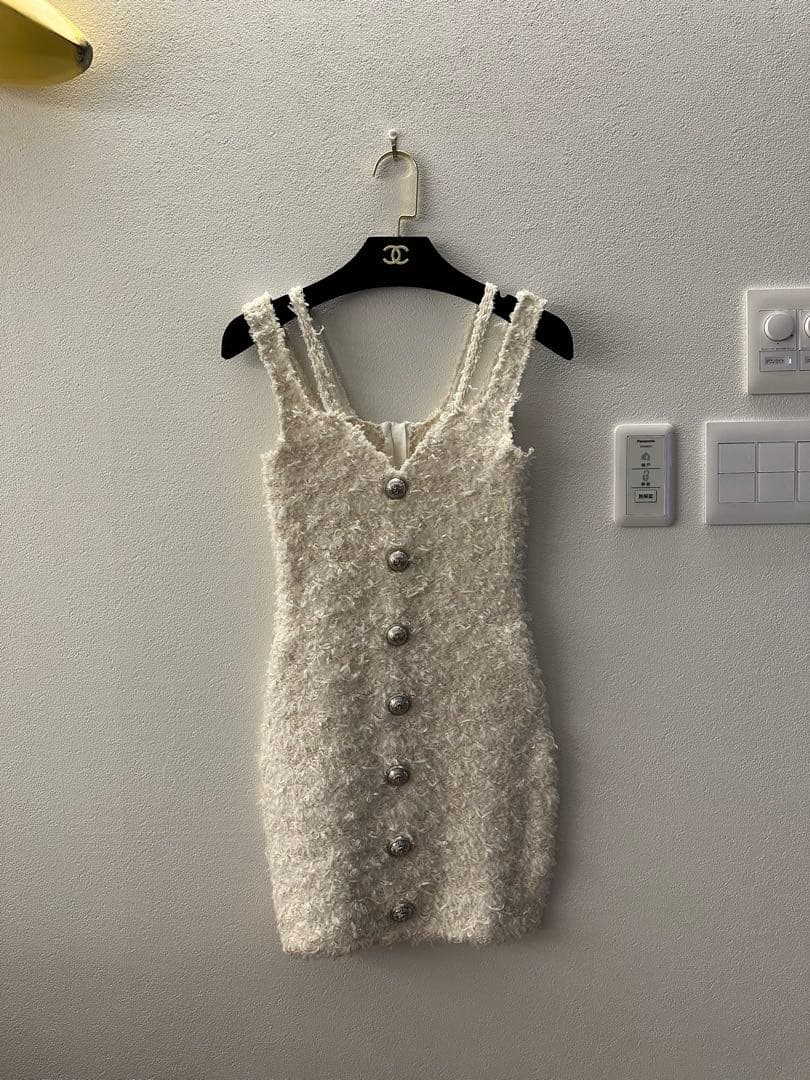 BALMAIN ホワイト ノーカラージャケット ワンピース