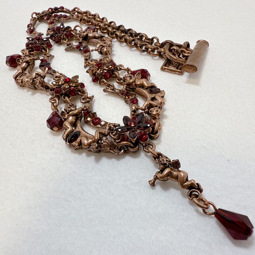 GAVILANE ガヴィラーネ ブロンズカラー レッドラインストーン ネックレス