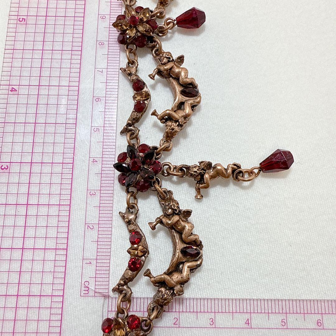 GAVILANE ガヴィラーネ ブロンズカラー レッドラインストーン ネックレス