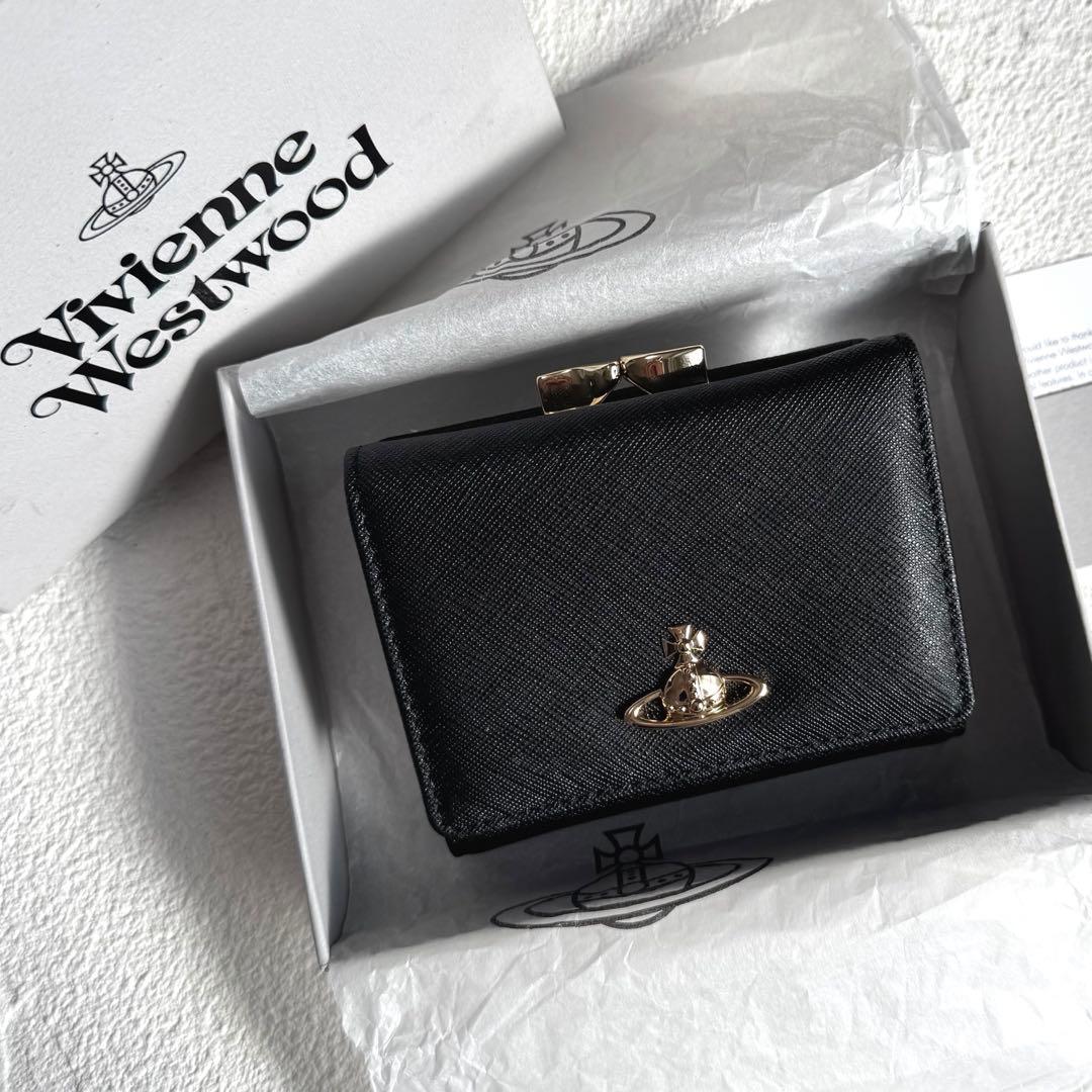 ヴィヴィアンウエストウッド 三つ折り財布 がま口 オーブ レザー ブラック
