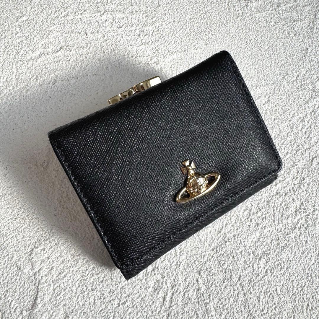 ヴィヴィアンウエストウッド 三つ折り財布 がま口 オーブ レザー ブラック