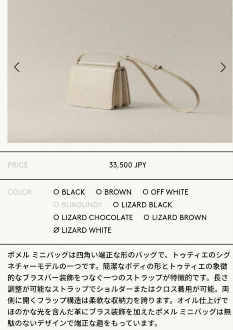 美品 TOUT Y EST SAC PAUMELLE MINI BAG 白