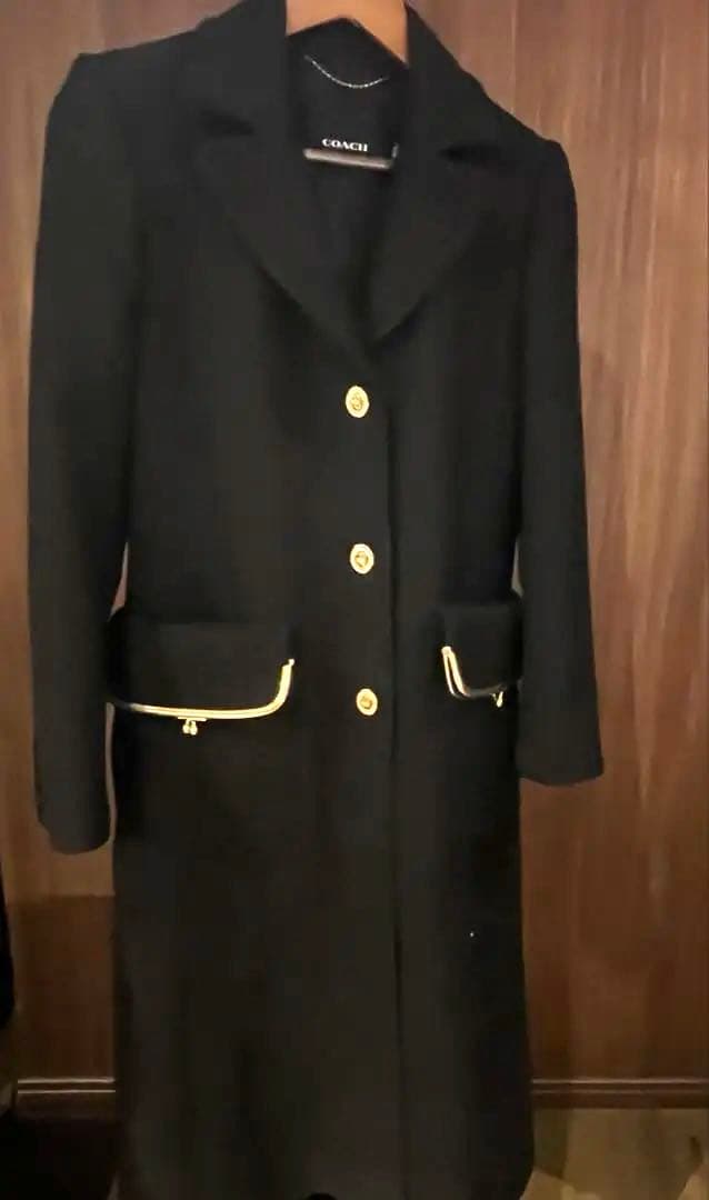 【値下げ】COACH 黒 チェスターコート ゴールドボタン
