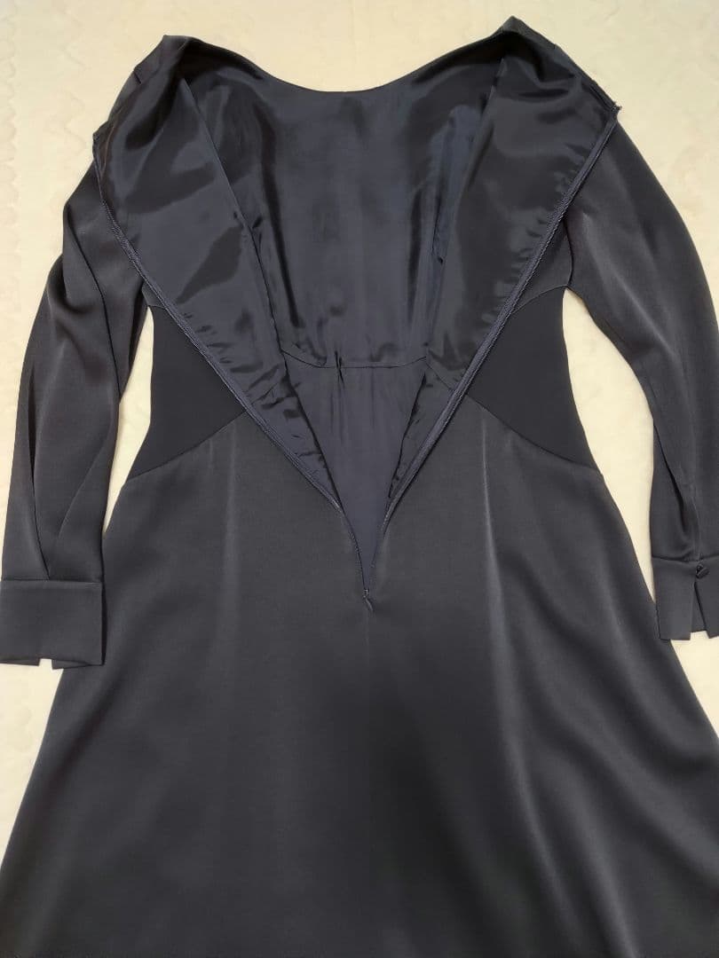 アナイ 38 トリアセテートサテンフレア　ワンピース　ネイビー　ANAYI　長袖