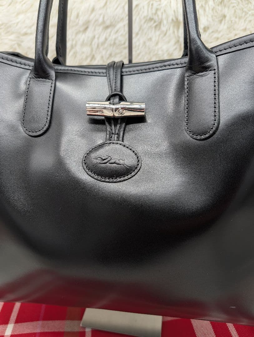 値下げ●LONGCHAMP ロンシャン ブラックトートバッグ メタルロック付き