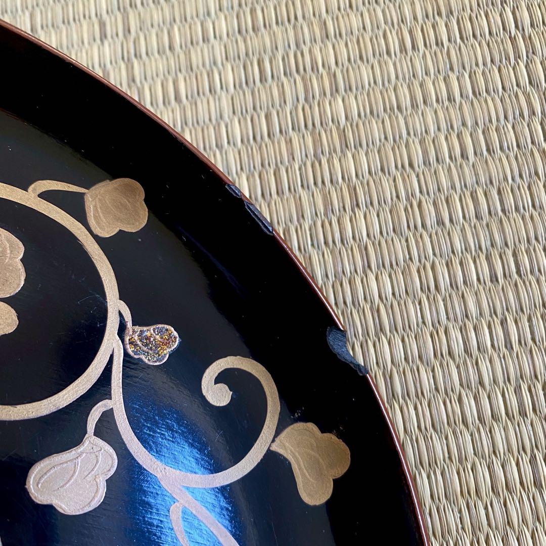 時代 輪島塗【牡丹唐草金蒔絵 銘々皿5客組】菓子皿 天然木 漆塗 懐石 茶道具