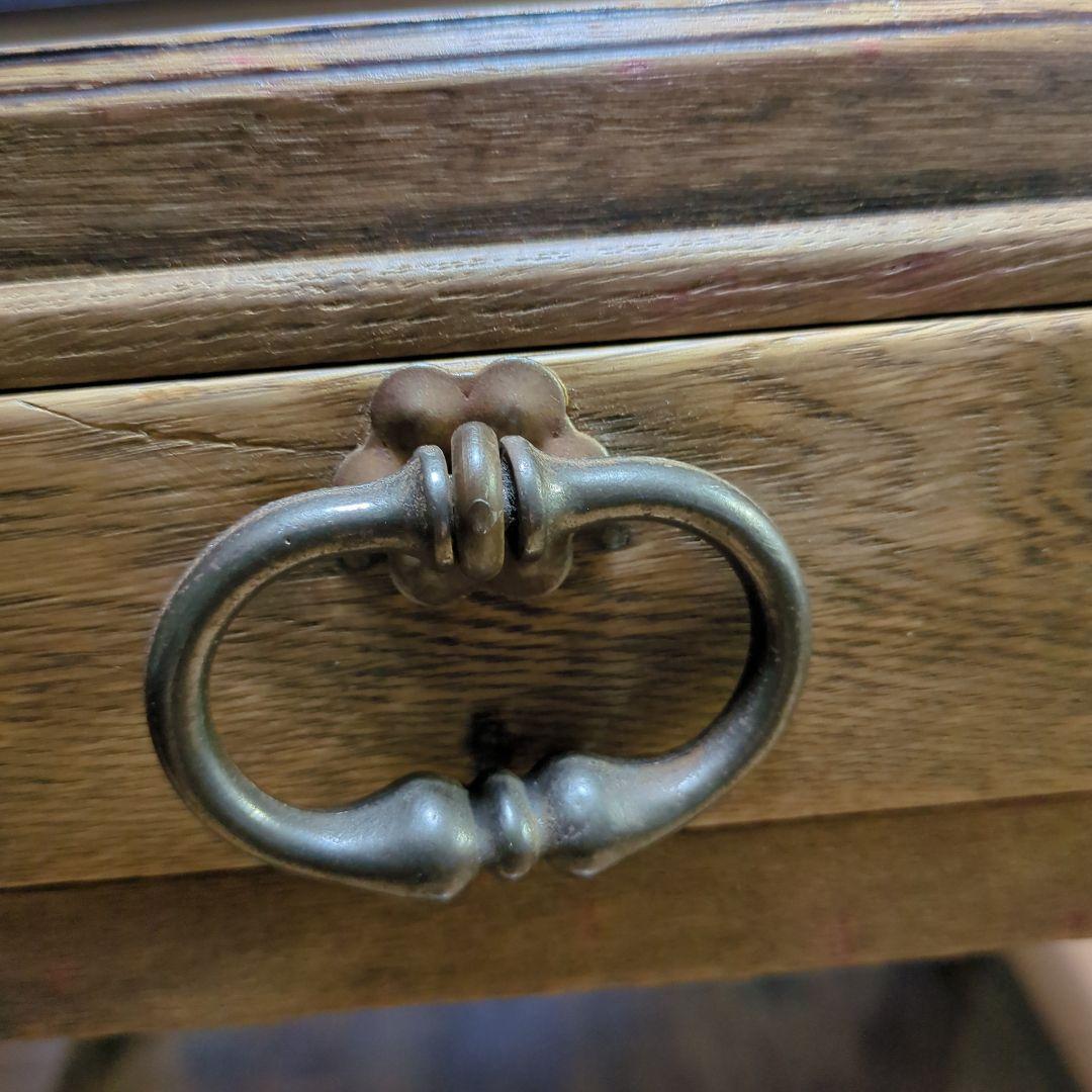 アンティーク古道具フランス取っ手木製サイドテーブル 引き出し付き
