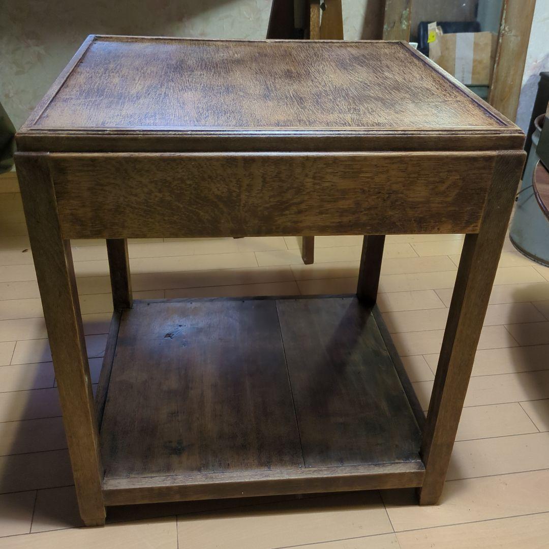 アンティーク古道具フランス取っ手木製サイドテーブル 引き出し付き