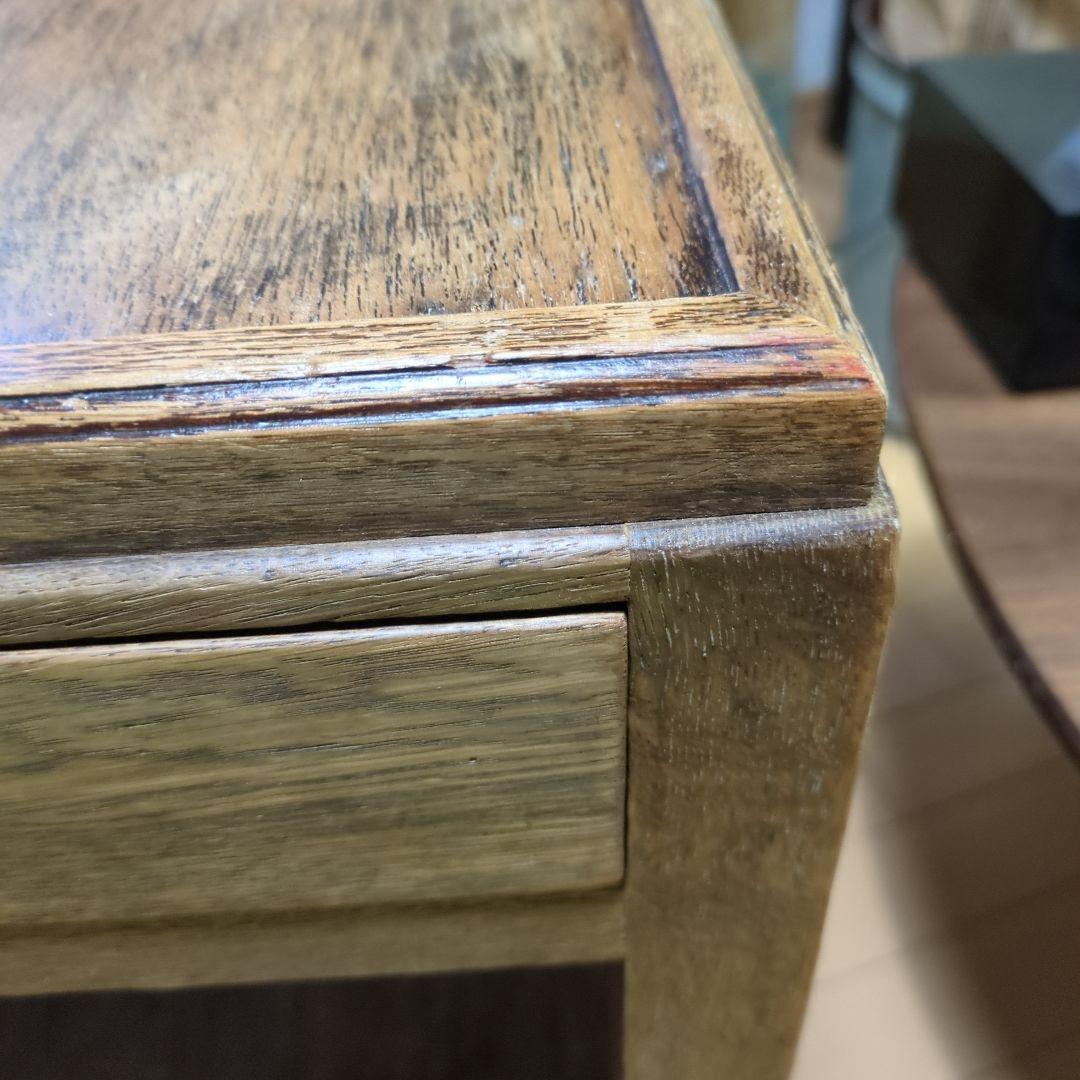 アンティーク古道具フランス取っ手木製サイドテーブル 引き出し付き