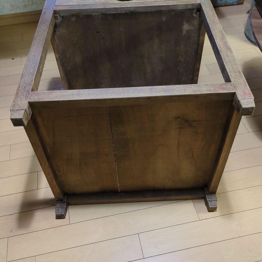 アンティーク古道具フランス取っ手木製サイドテーブル 引き出し付き