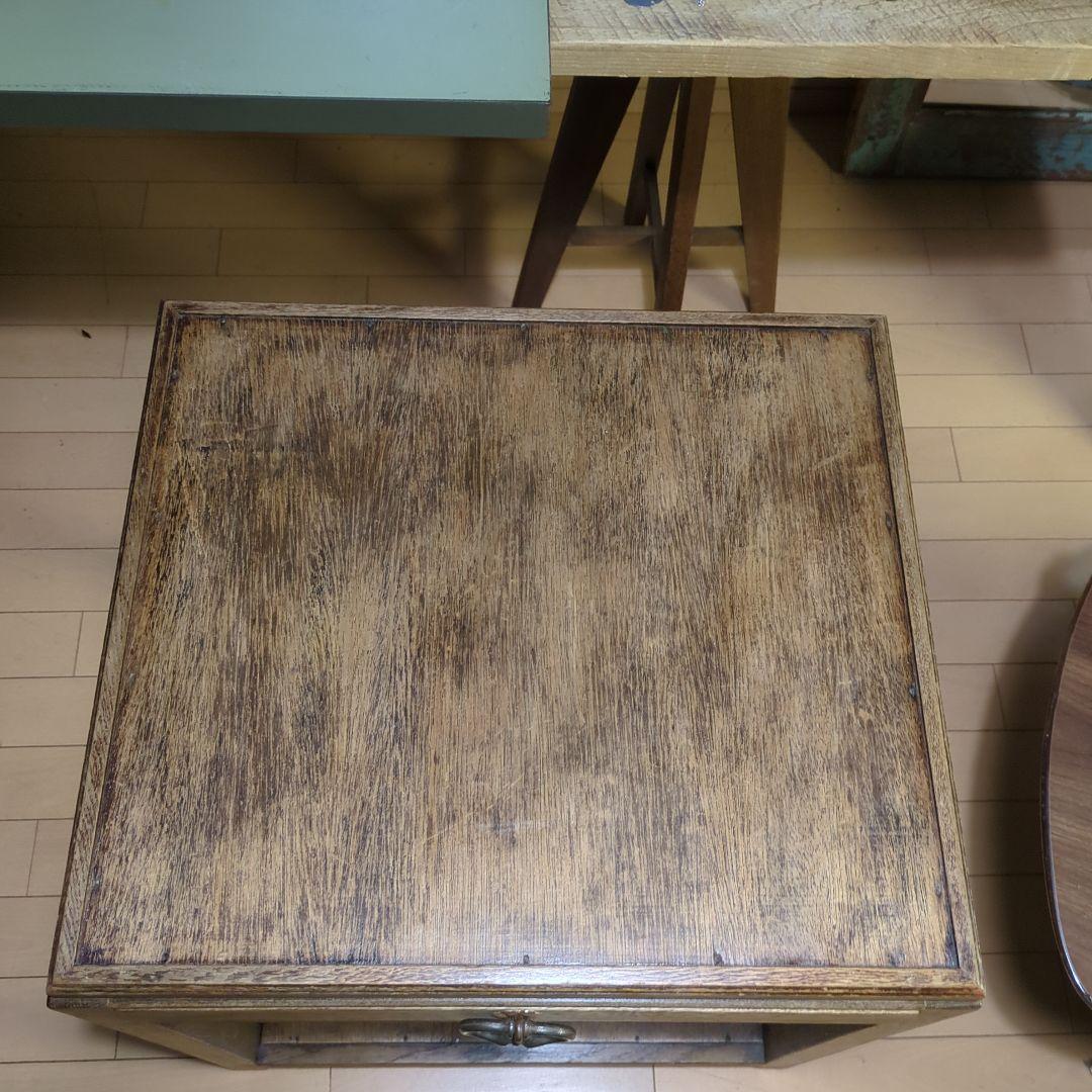 アンティーク古道具フランス取っ手木製サイドテーブル 引き出し付き